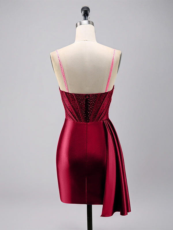 Sparkly Corset Satin Tight Beaded Homecoming Dress with Streamer