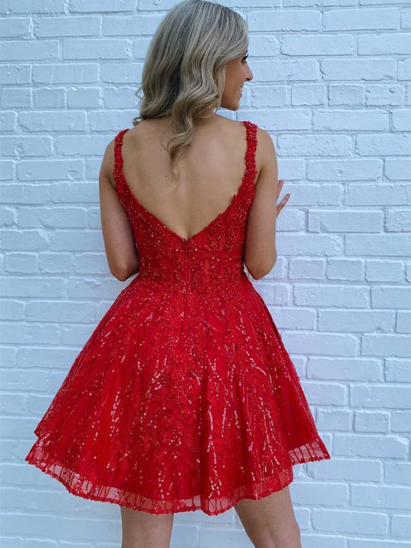 Sparkly Sequins A-Line Short Prom Dress with Pockets