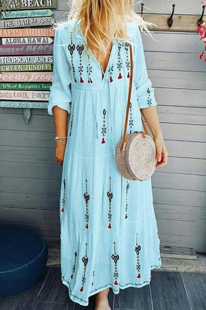 Spring Summer Casual Women Print Long Dress - Fashionpara