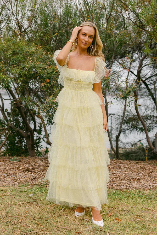 Square Collar Layered Formal Wedding Guest Dress Prom Dress J10352
