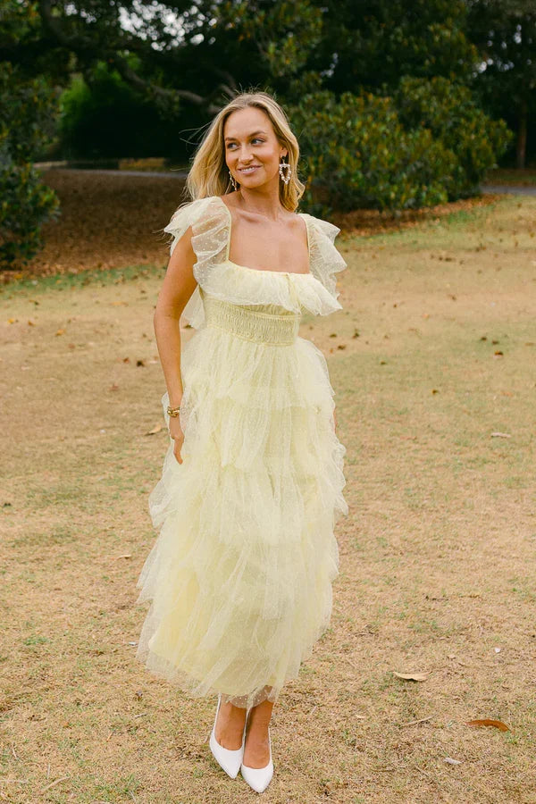 Square Collar Layered Formal Wedding Guest Dress Prom Dress J10352