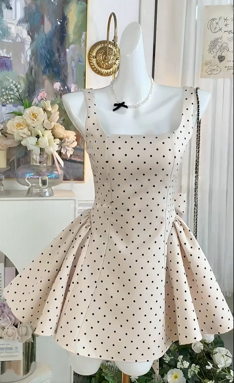 Square Neck A-Line Polka Dot Birthday Dress Short Homecoming Dress