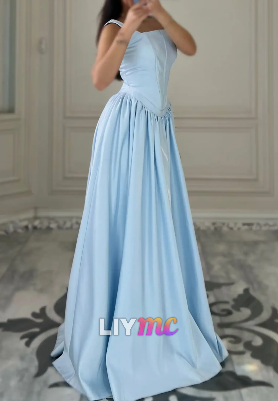 Square Straps Pleated Prom Dress A-Line Party Dress