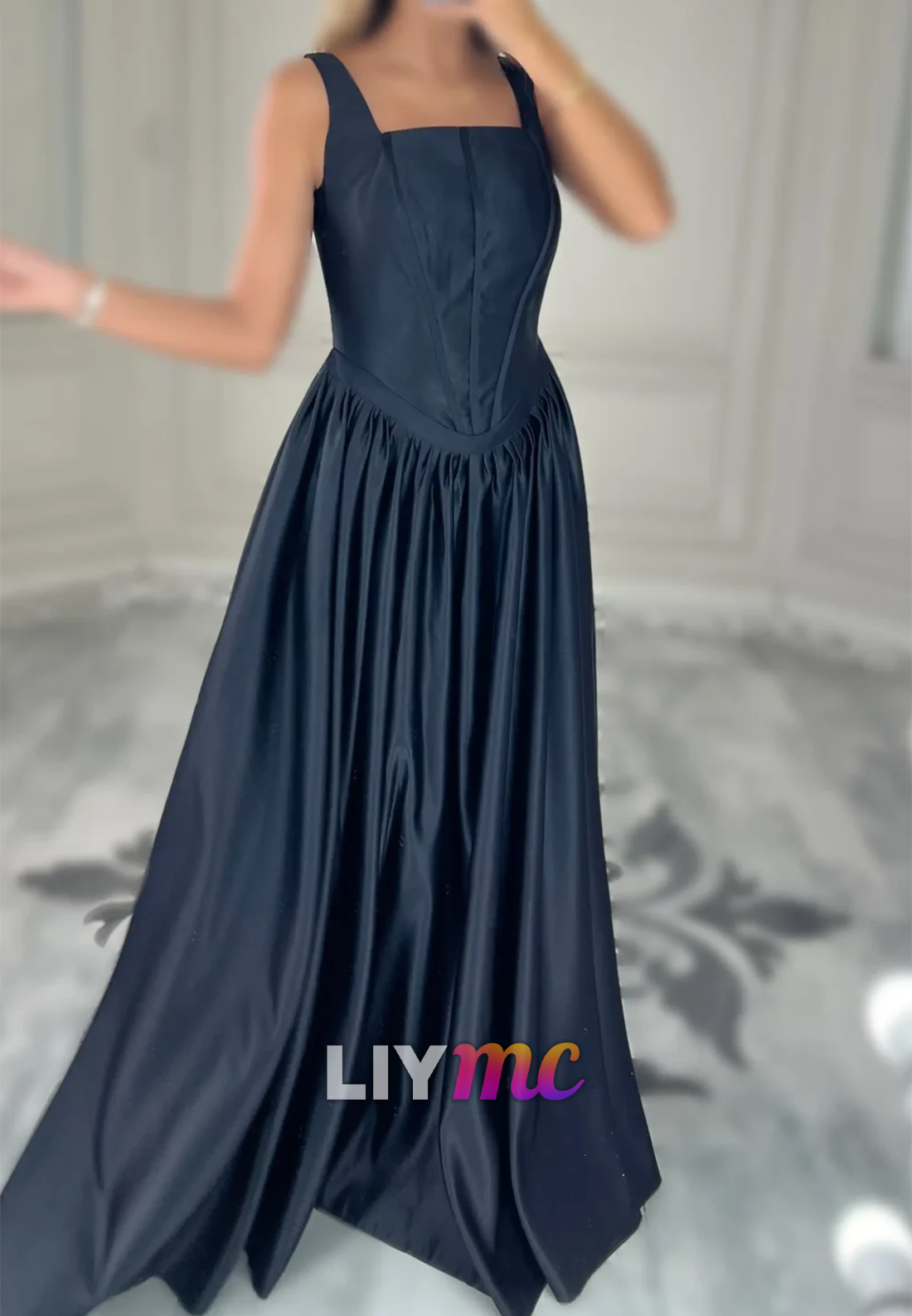 Square Straps Pleated Prom Dress A-Line Party Dress