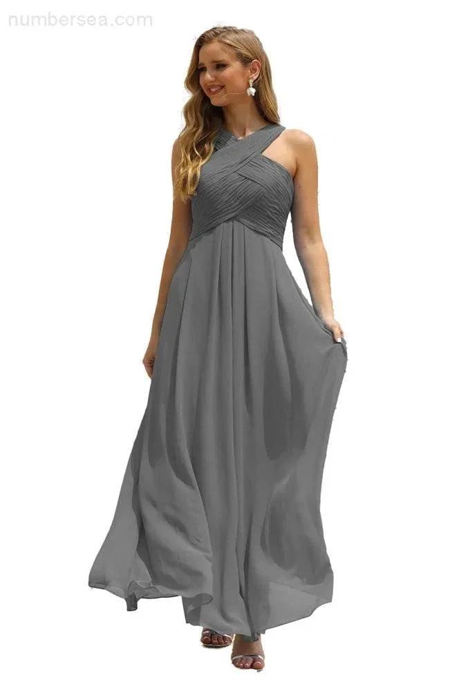 ZapDress Women Halter Chiffon Bridesmaid Dress A-line Long Formal Prom Gown (ZD17050)