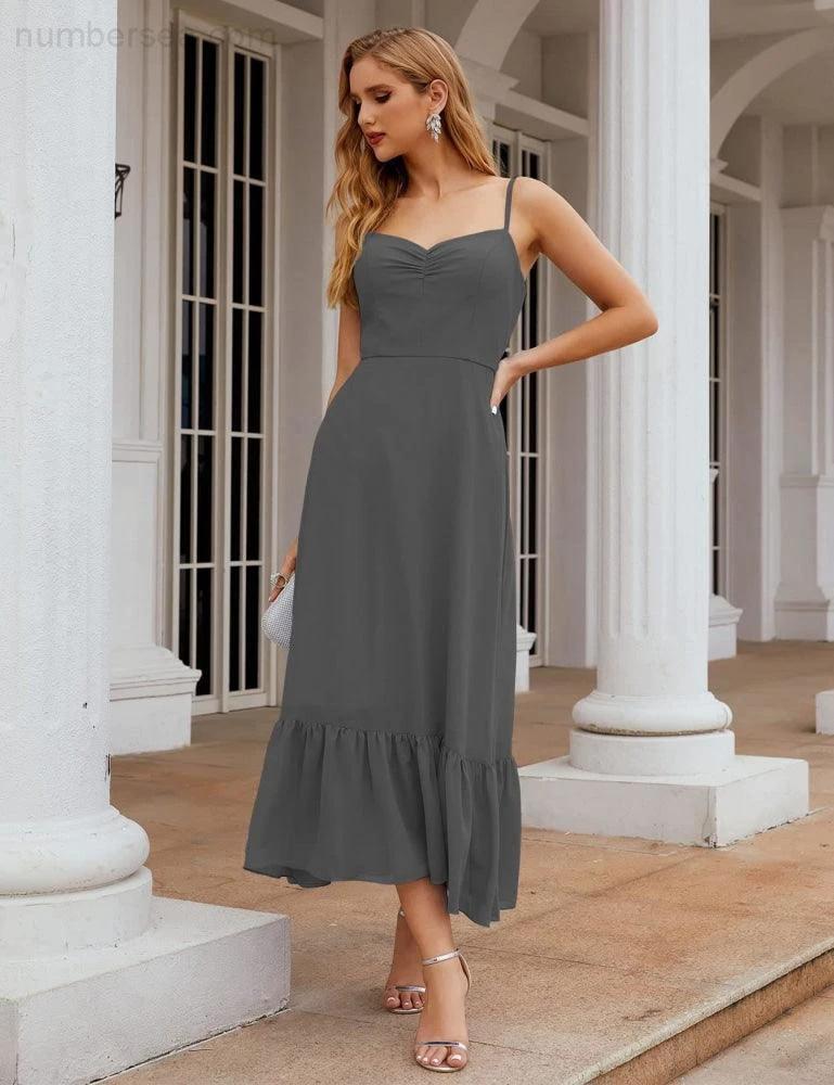 ZapDress Spaghetti Strap Chiffon Bridesmaid Dress Ankle Length Formal A Line Cocktail Party Homecoming Dress for Juniors (ZD16949)