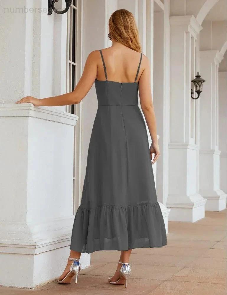 ZapDress Spaghetti Strap Chiffon Bridesmaid Dress Ankle Length Formal A Line Cocktail Party Homecoming Dress for Juniors (ZD16949)