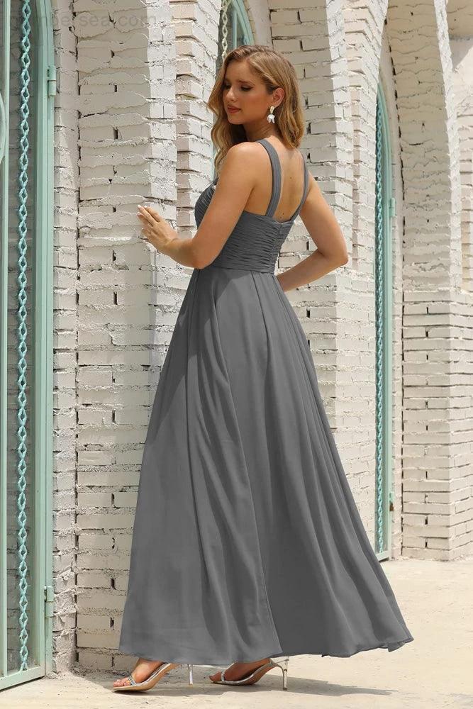 ZapDress Women Halter Chiffon Bridesmaid Dress A-line Long Formal Prom Gown (ZD17050)