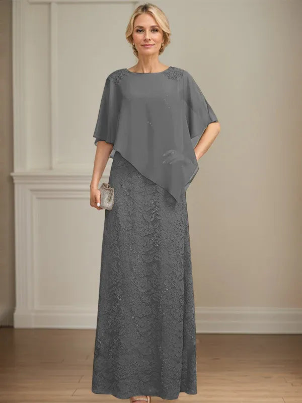 Sheath/Column Scoop Floor-Length Chiffon Lace Mother of the Bride Dress With Sequins Beading
