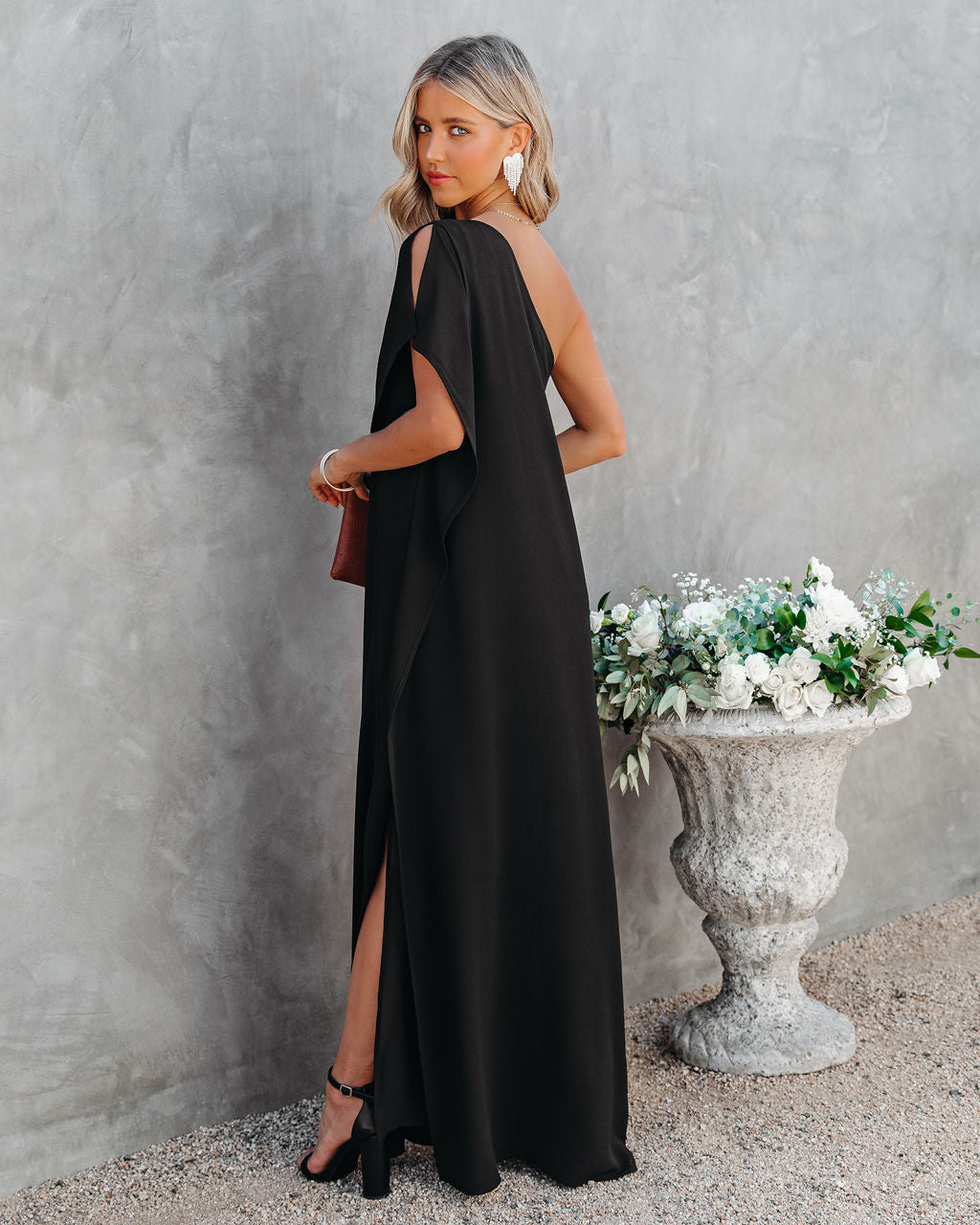 Strike A Pose One Shoulder Statement Maxi Dress Black