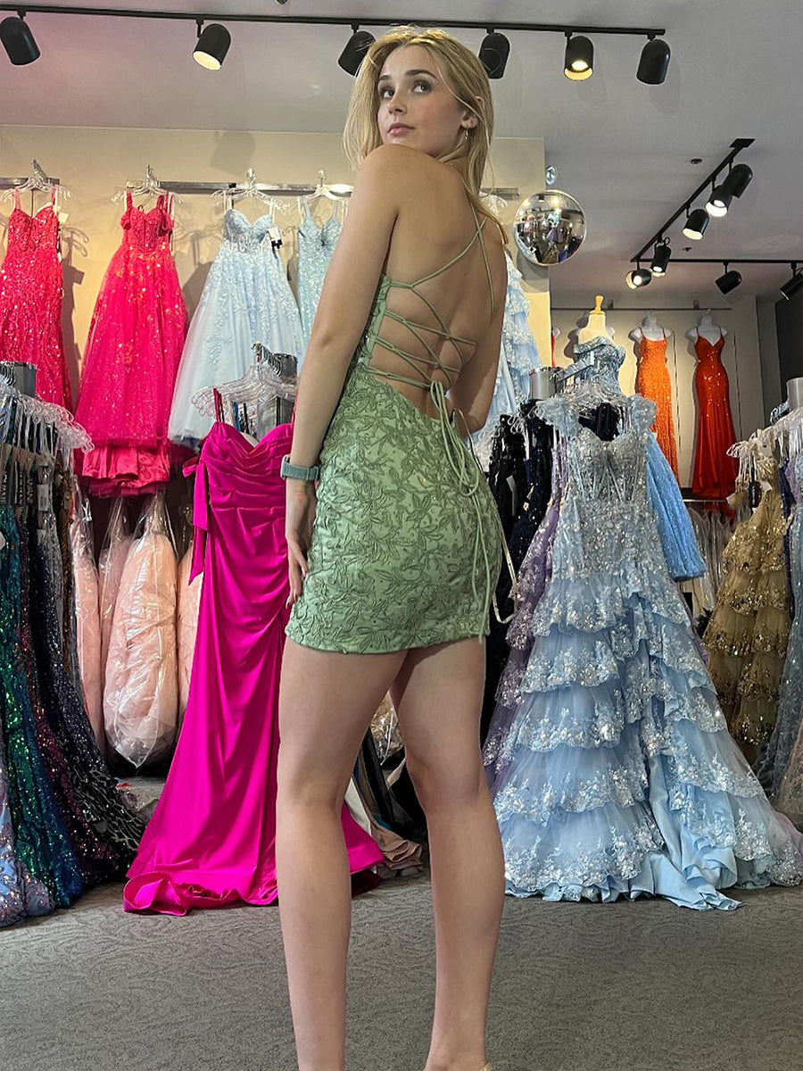Lace Spaghetti Straps Tight Short Corset Homecoming Dress