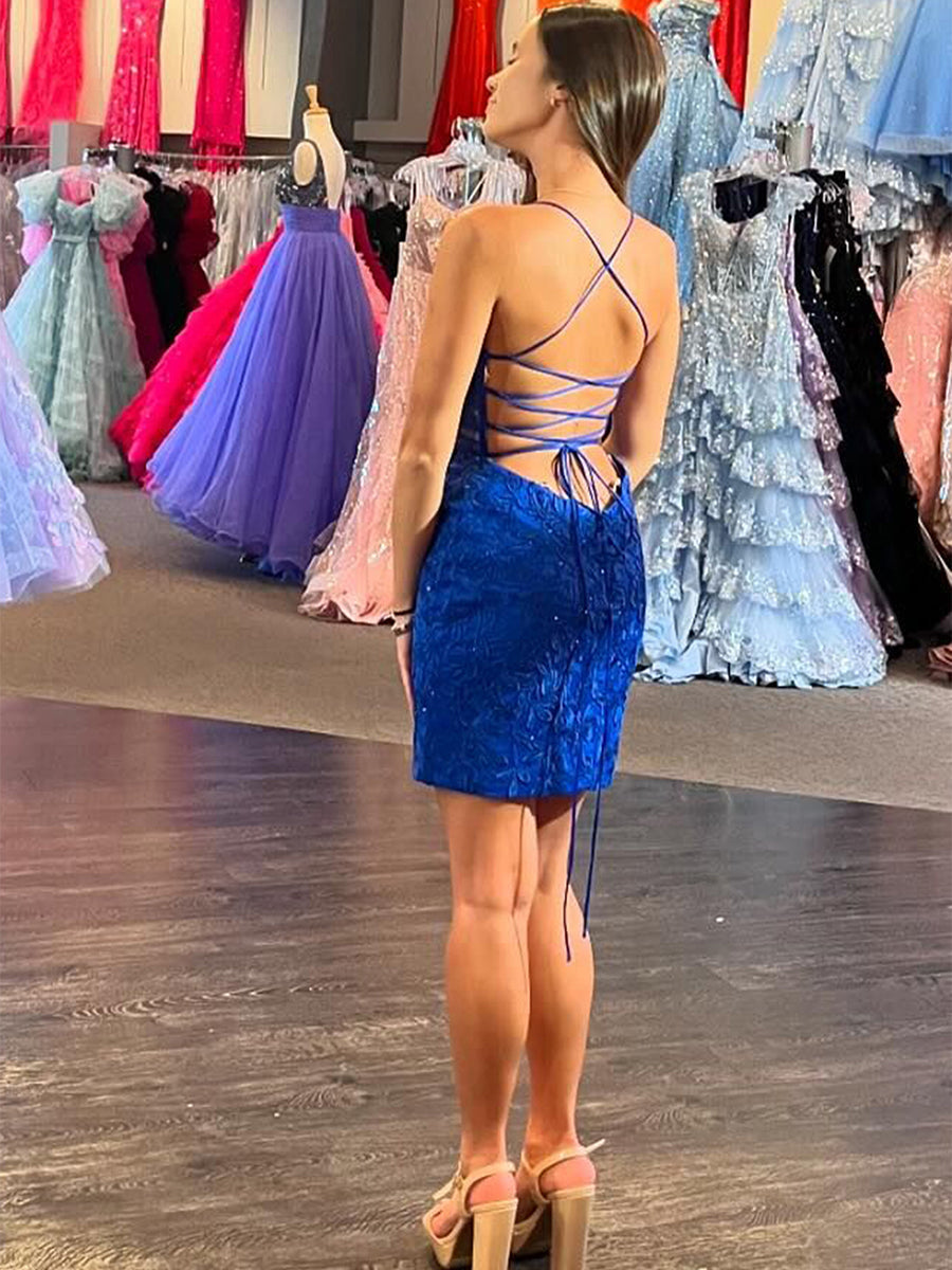 Lace Spaghetti Straps Tight Short Corset Homecoming Dress