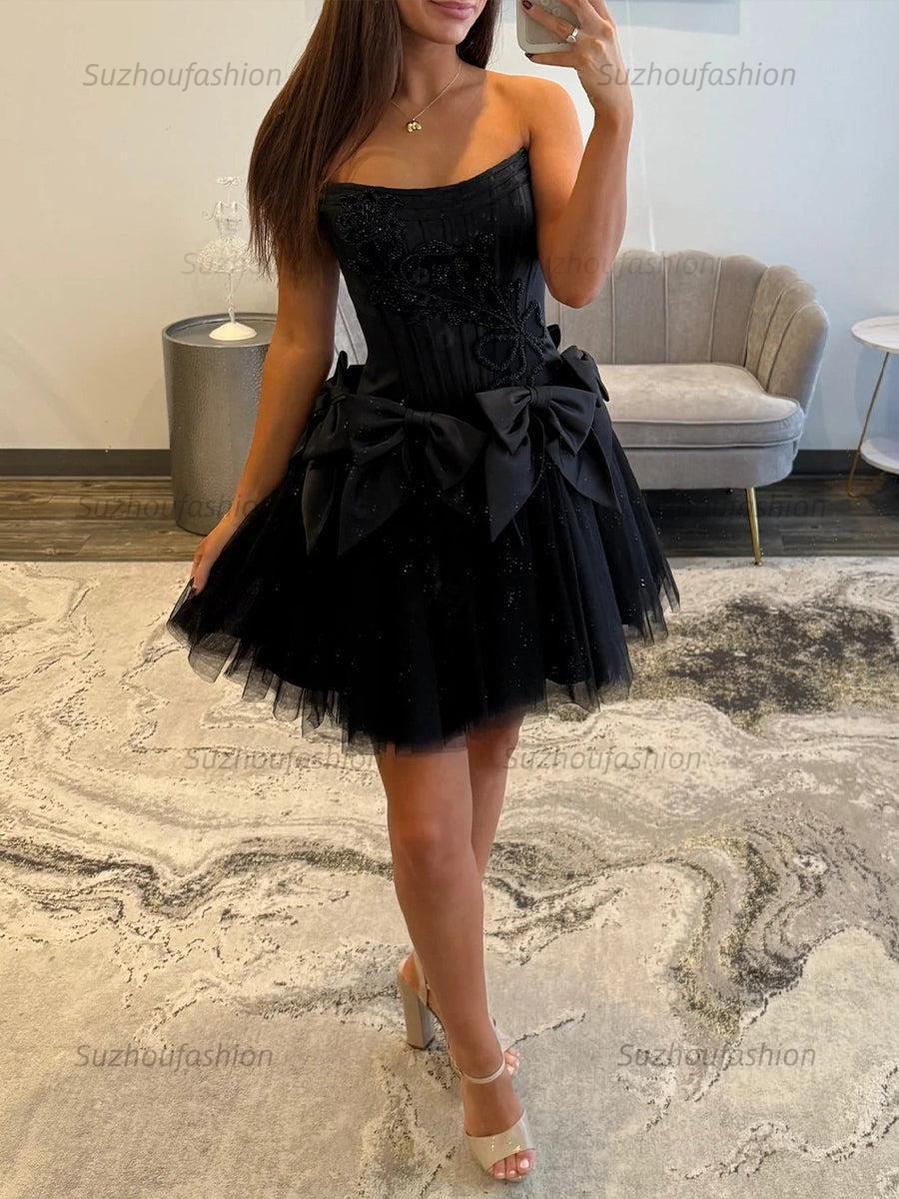 Suzhoufashion Strapless Beading Short Homecoming Dress with Waist Bow
