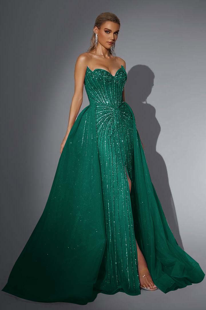 Strapless Sleeveless Long Mermaid Evening Formal Dress With Split Sequined