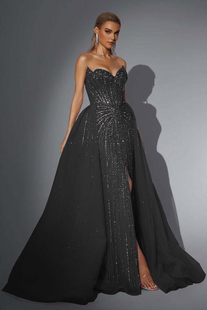 Strapless Sleeveless Long Mermaid Evening Formal Dress With Split Sequined
