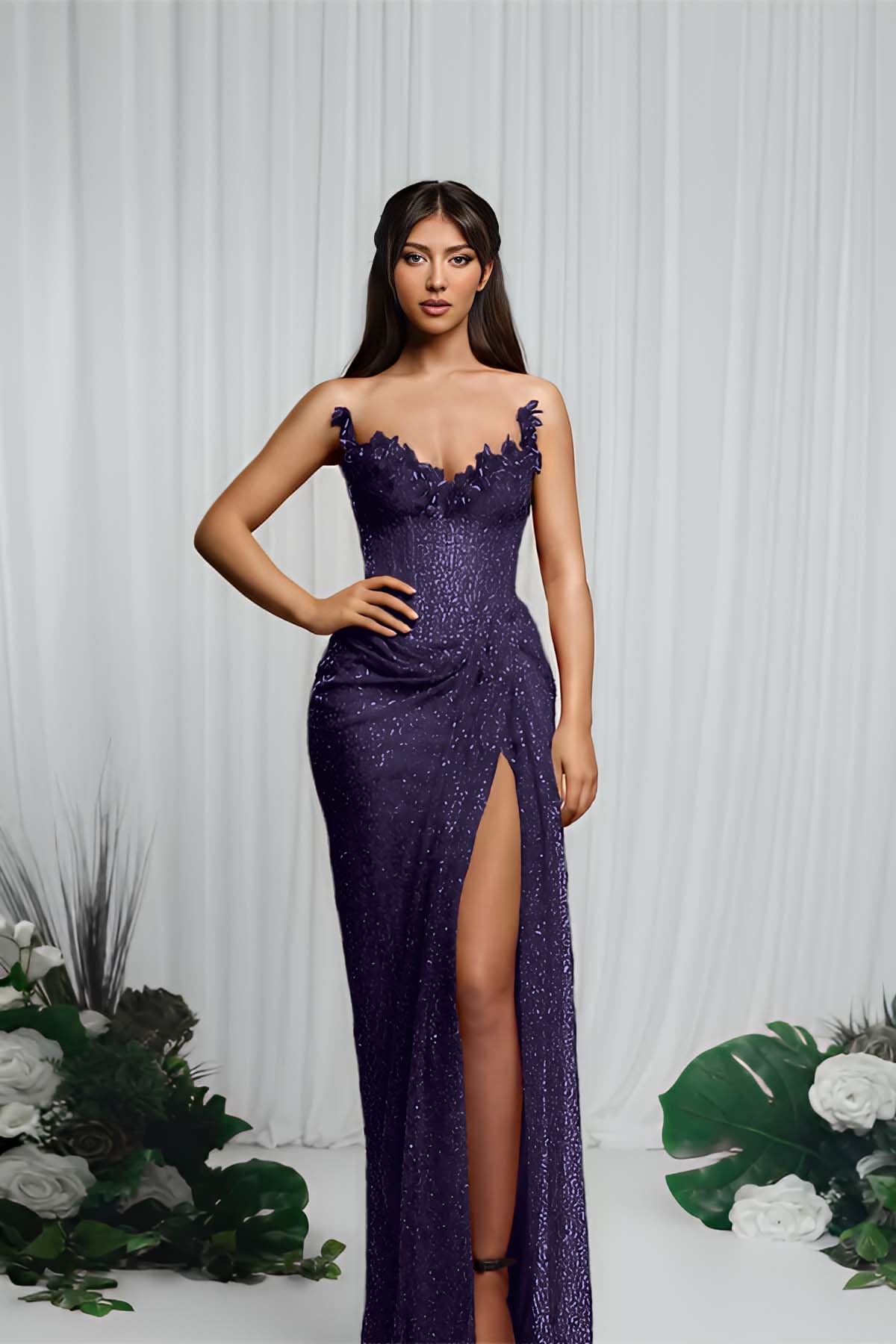 Strapless Sleeveless Mermaid Evening Formal Dress With High Split Pleated