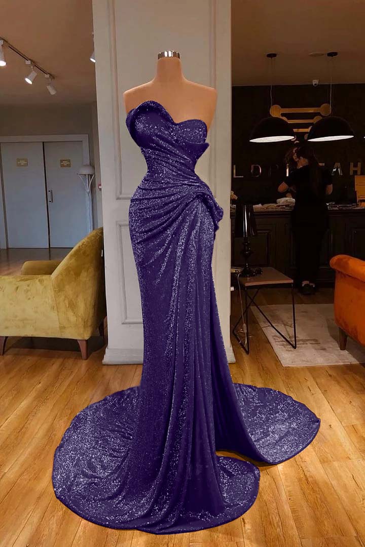 Strapless Sweetheart Sleeveless Long Mermaid Evening Formal Dress Red Prom Dress With Sequined