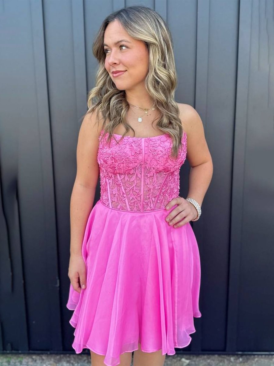 Strapless A Line Appliques Chiffon Short Homecoming Dress