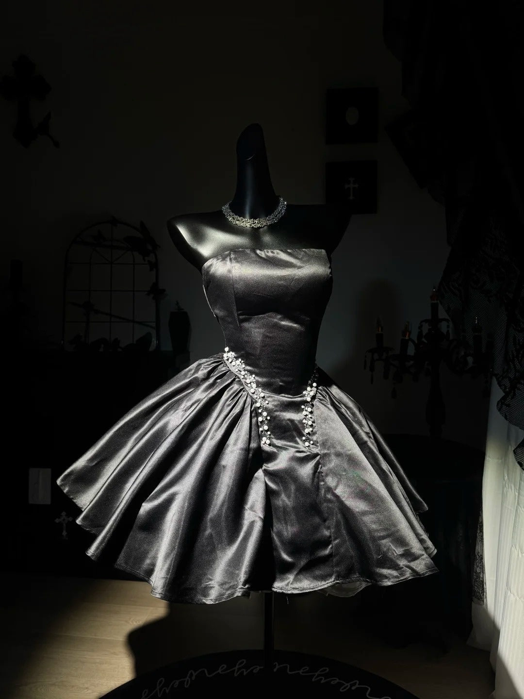 Strapless A-Line Black Short Homecoming Dress Beaded Birthday Dress