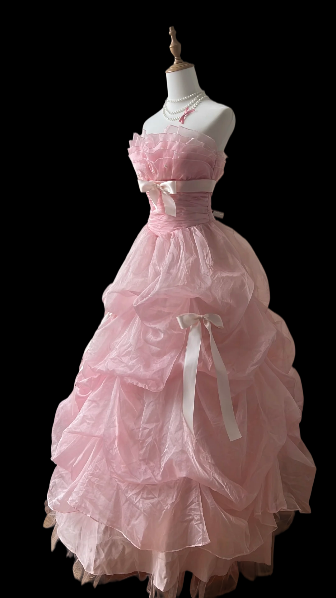 Strapless A-Line Pink Organza Birthday Dress Princess Prom Dress