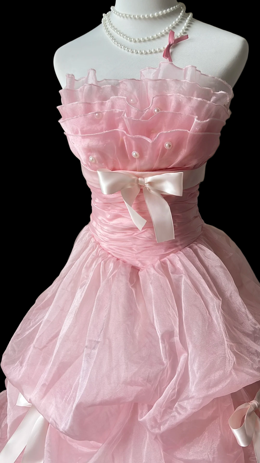 Strapless A-Line Pink Organza Birthday Dress Princess Prom Dress