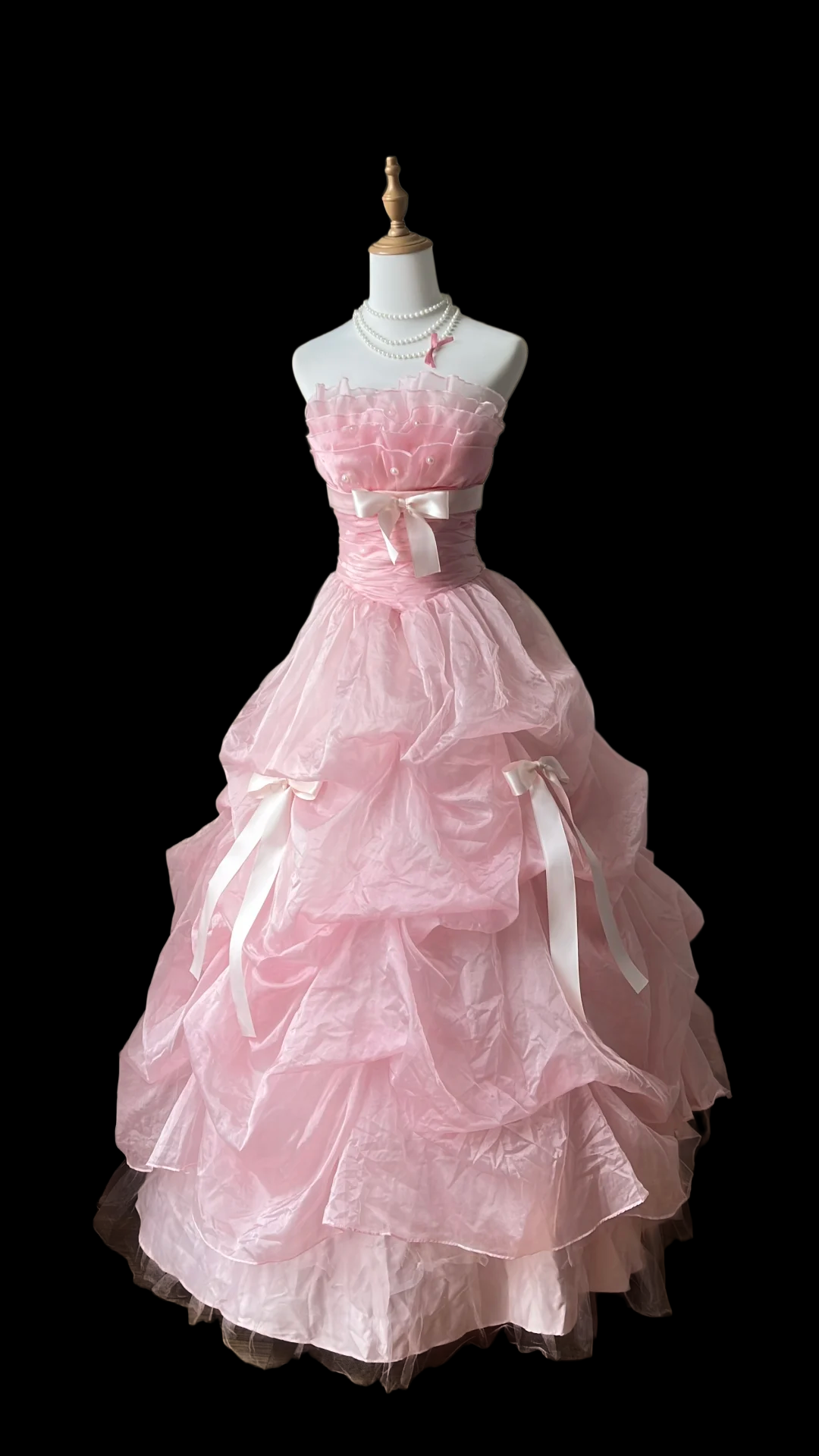 Strapless A-Line Pink Organza Birthday Dress Princess Prom Dress