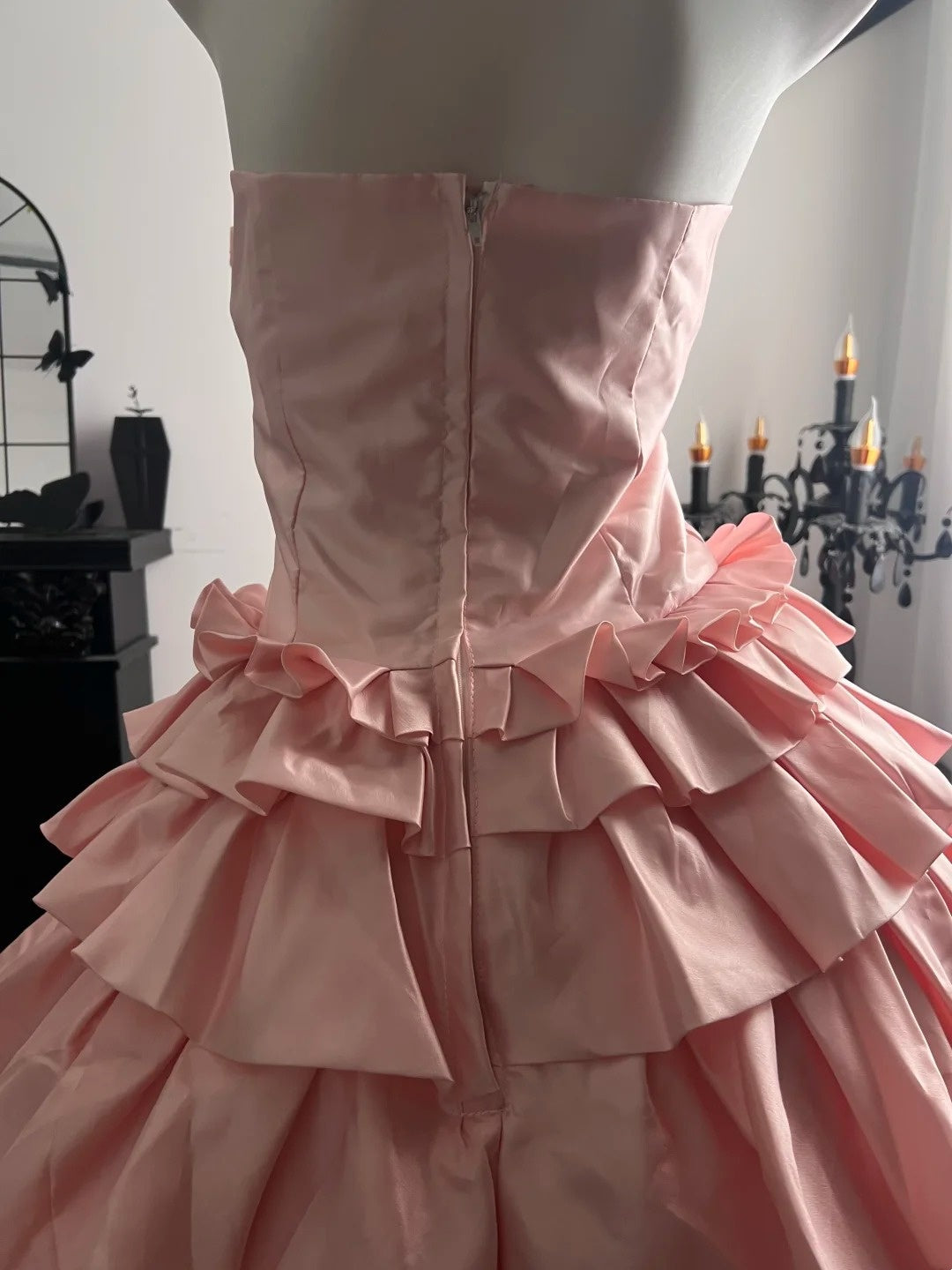Strapless A-Line Pink Satin Homecoming Dress Cute Birthday Dress