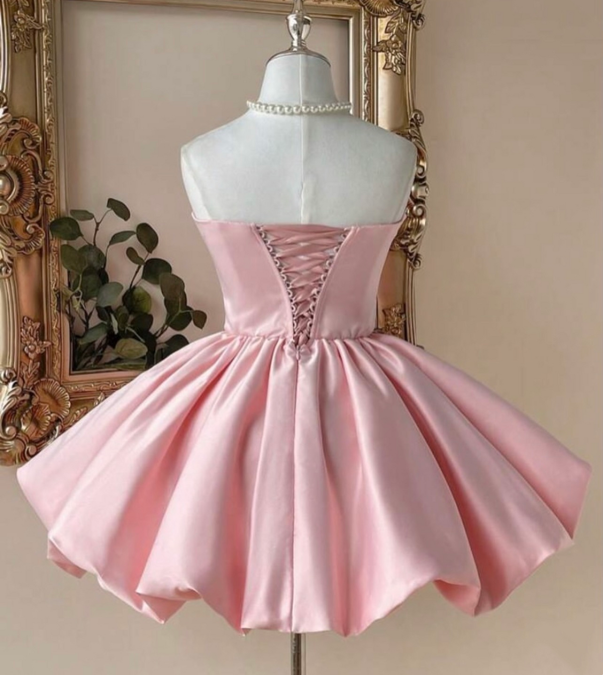 Strapless A-Line Pink Stain Homecoming Dress Short Birthday Dress With Bow Knot