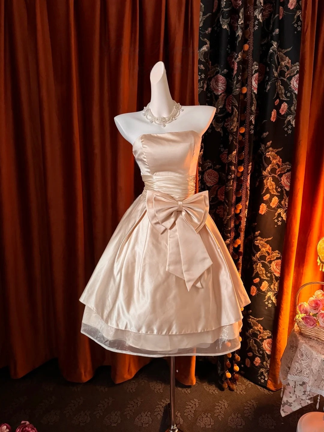 Strapless A-Line Satin Birthday Dress With Bow Short Homecoming Dress