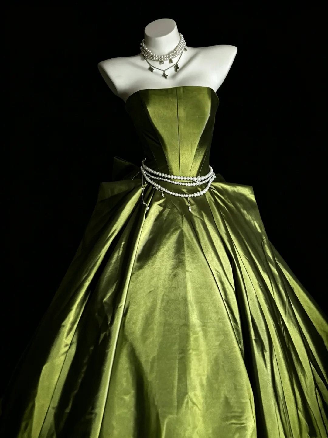 Strapless A Line Satin Green Formal Prom Dress Birthday Gown J10122