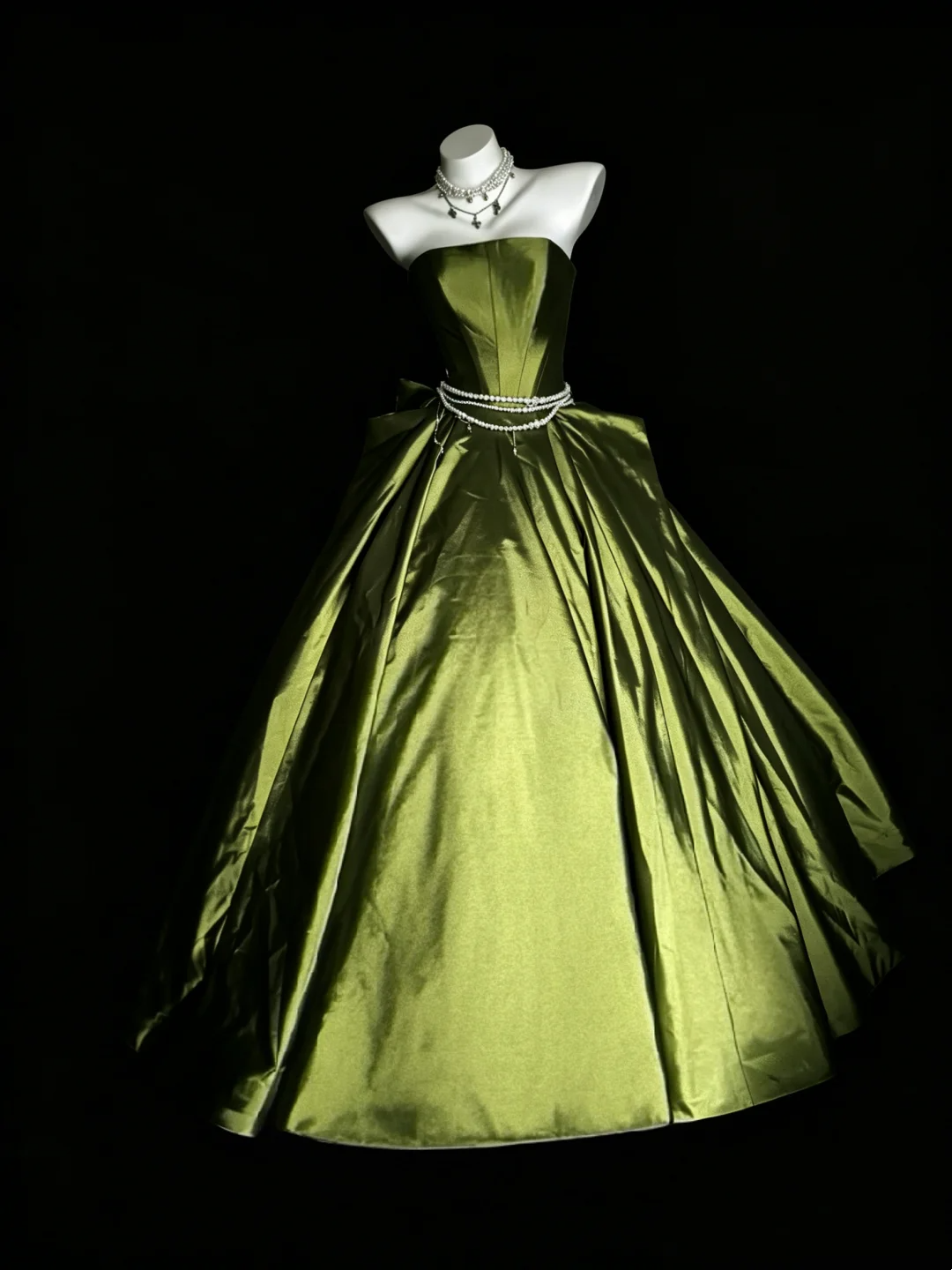 Strapless A Line Satin Green Formal Prom Dress Birthday Gown J10122