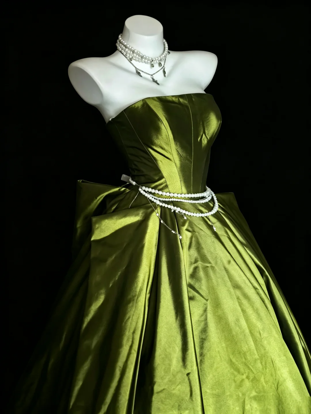 Strapless A Line Satin Green Formal Prom Dress Birthday Gown J10122