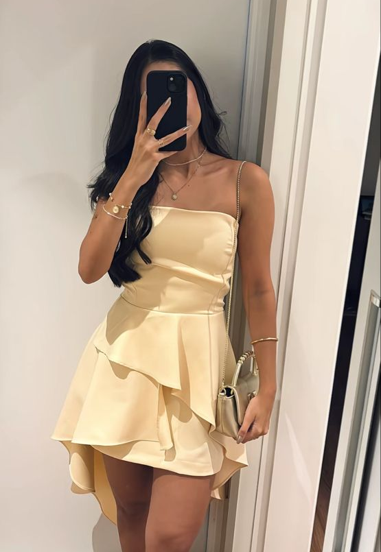 Strapless A Line Short Yellow Homecoming Dress J10068