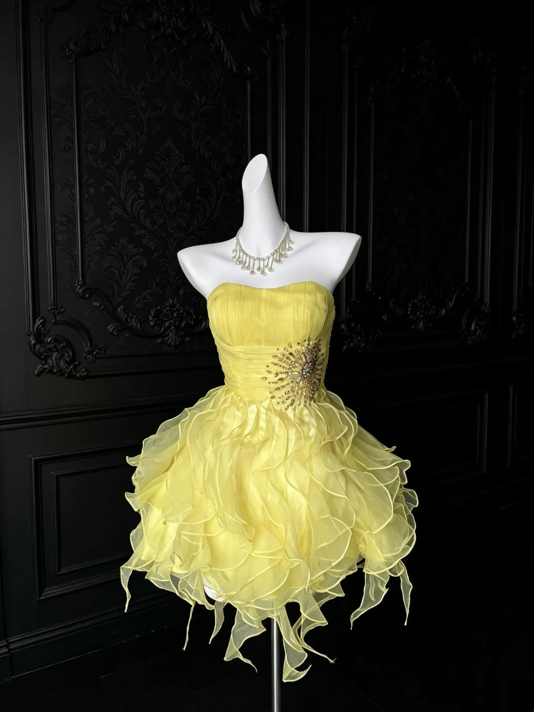 Strapless A Line Yellow Ruffled Homecoming Dress J10798