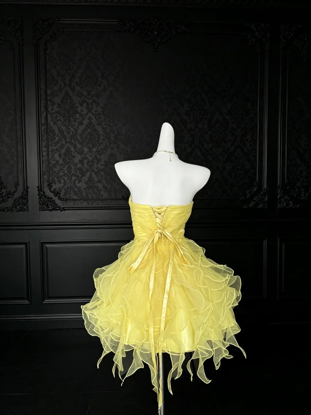 Strapless A Line Yellow Ruffled Homecoming Dress J10798