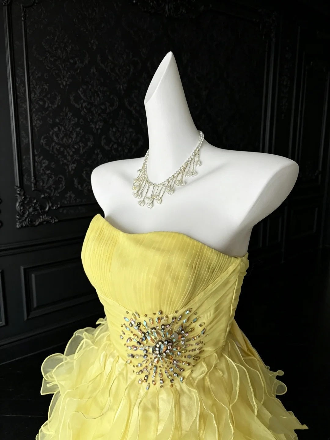 Strapless A Line Yellow Ruffled Homecoming Dress J10798