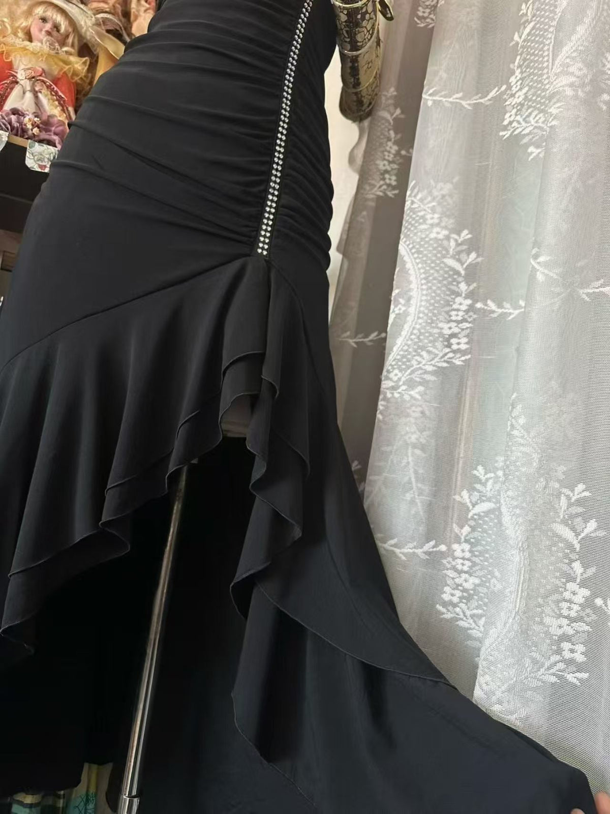Strapless Black Mermaid Formal Prom Dress Ruffled Evening Dress J10081