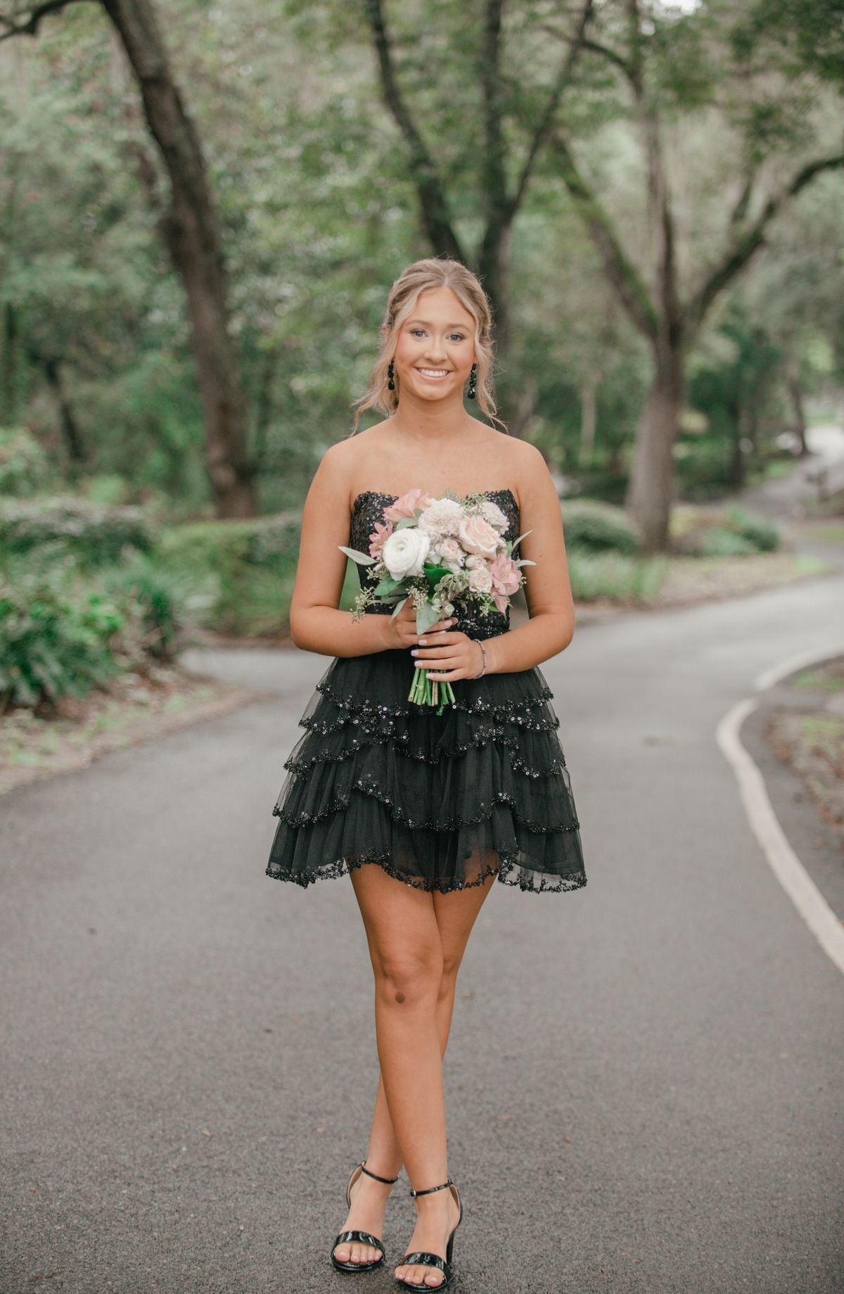 Strapless Black Sequin Tulle Homecoming Dress A Line Short Dress J10630