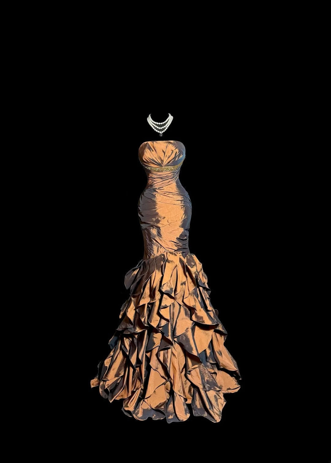 Strapless Brown Formal Prom Dress Ruffled Evening Dress
