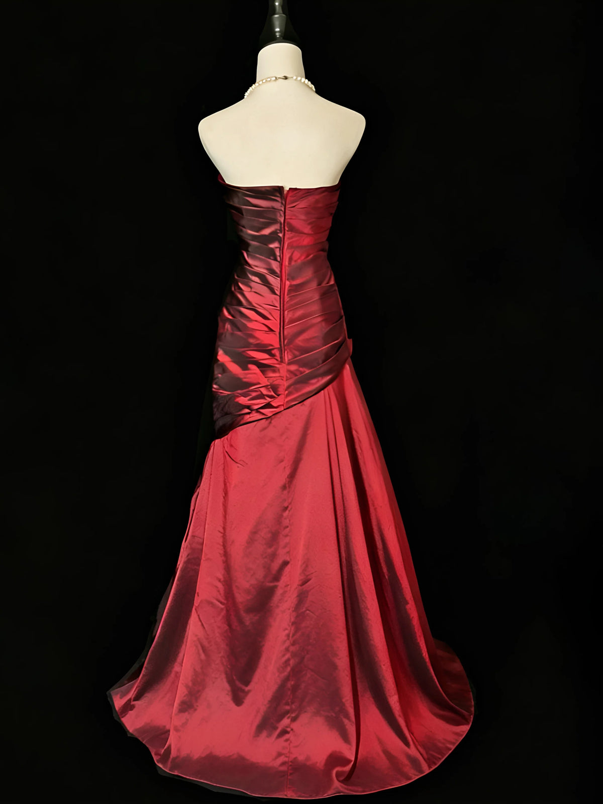 Strapless Burgundy Sheath Formal Prom Dress Retro Evening Gown J11733