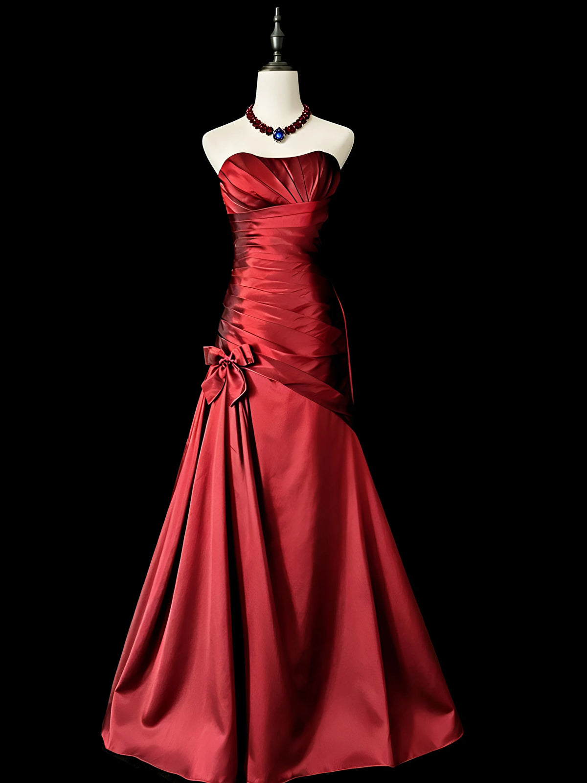 Strapless Burgundy Sheath Formal Prom Dress Retro Evening Gown J11733