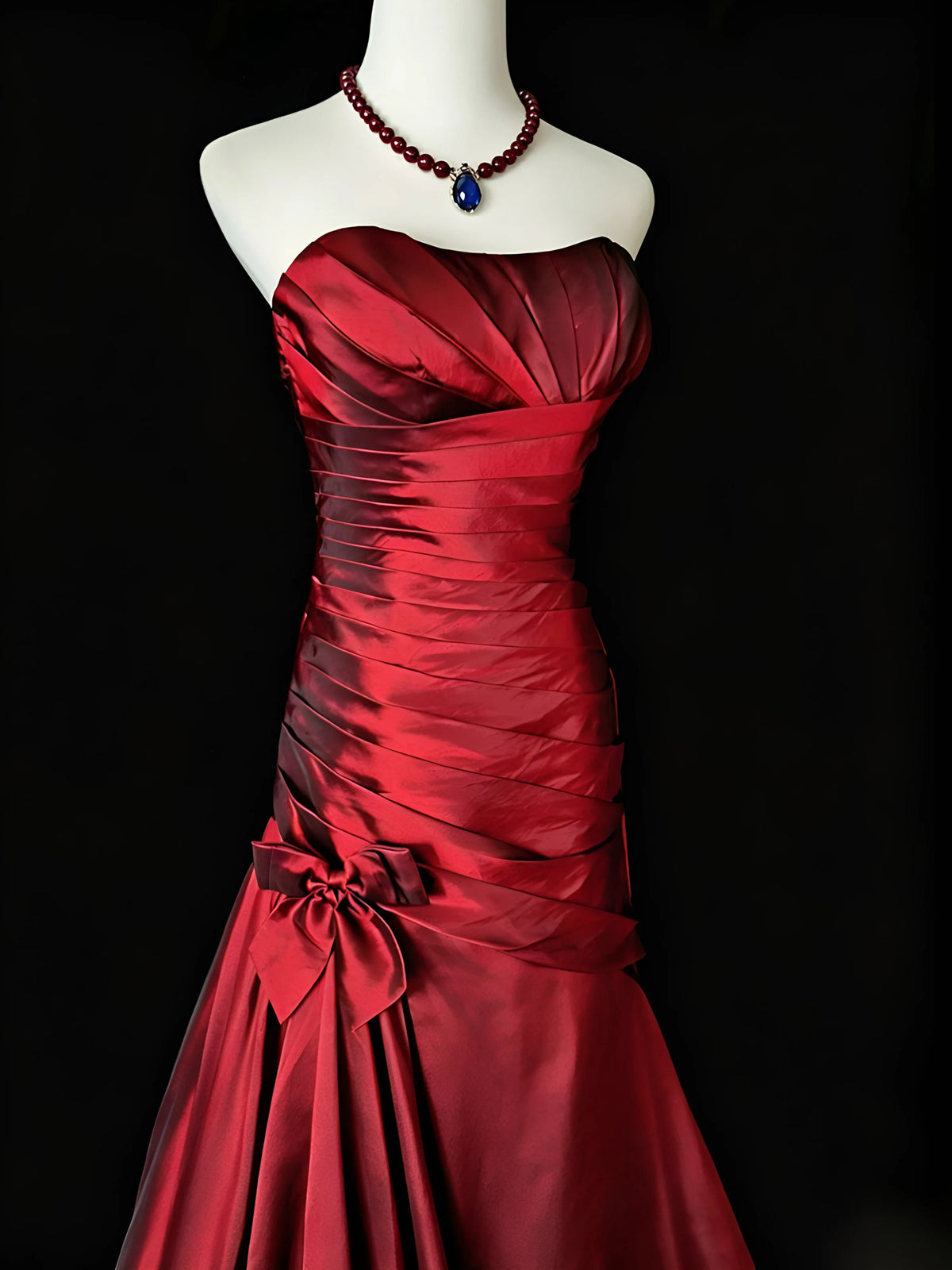 Strapless Burgundy Sheath Formal Prom Dress Retro Evening Gown J11733