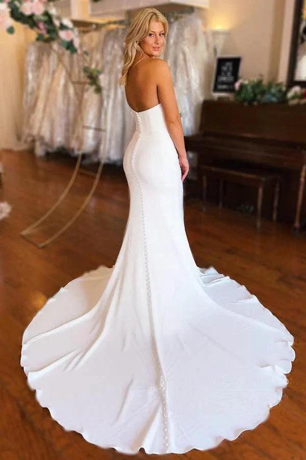 Strapless Chapel Train Mermaid Long Satin Wedding Dresses (ZD16200)