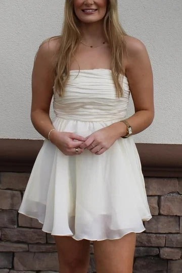 Strapless Chiffon A Line Homecoming Dress Short Party Dress J11456