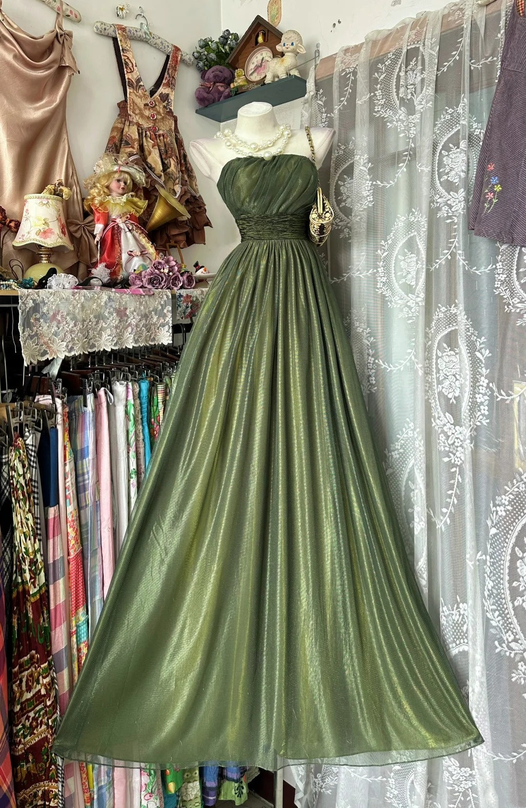 Strapless Green A Line Prom Dress Retro Evening Dress J10654