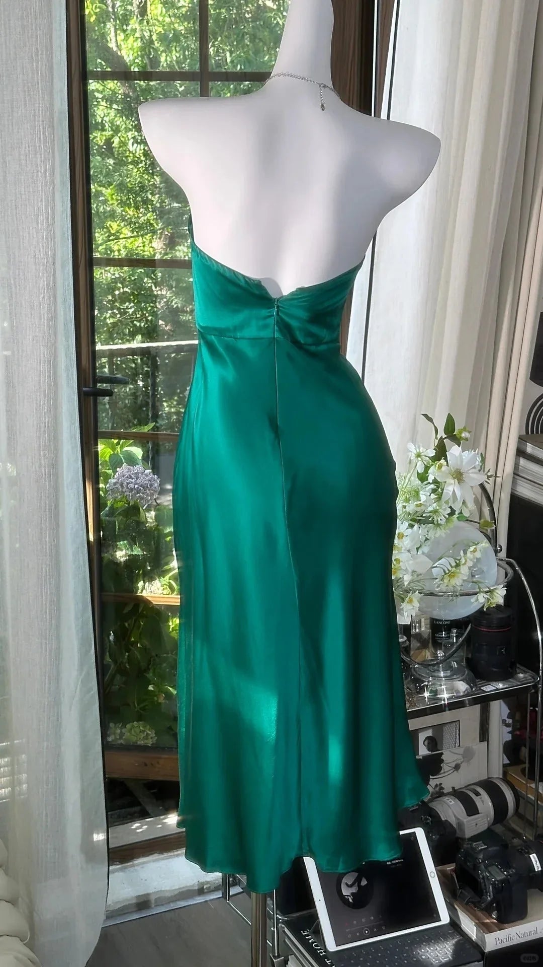Strapless Green Satin Homecoming Dress Elegant Evening Dress J10942