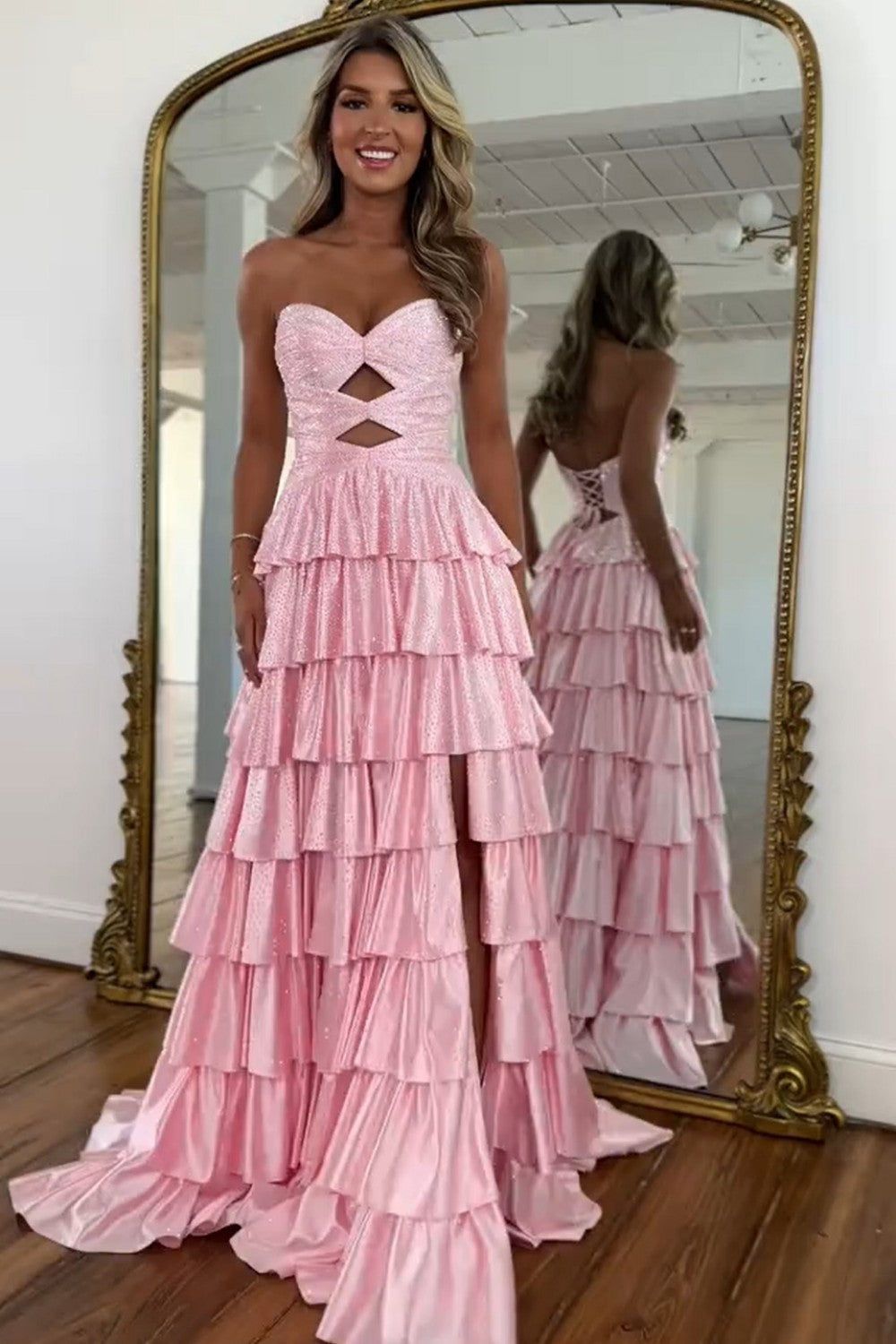 Sparkly A Line Sweetheart Hot Pink Long Prom Dress with Beading
