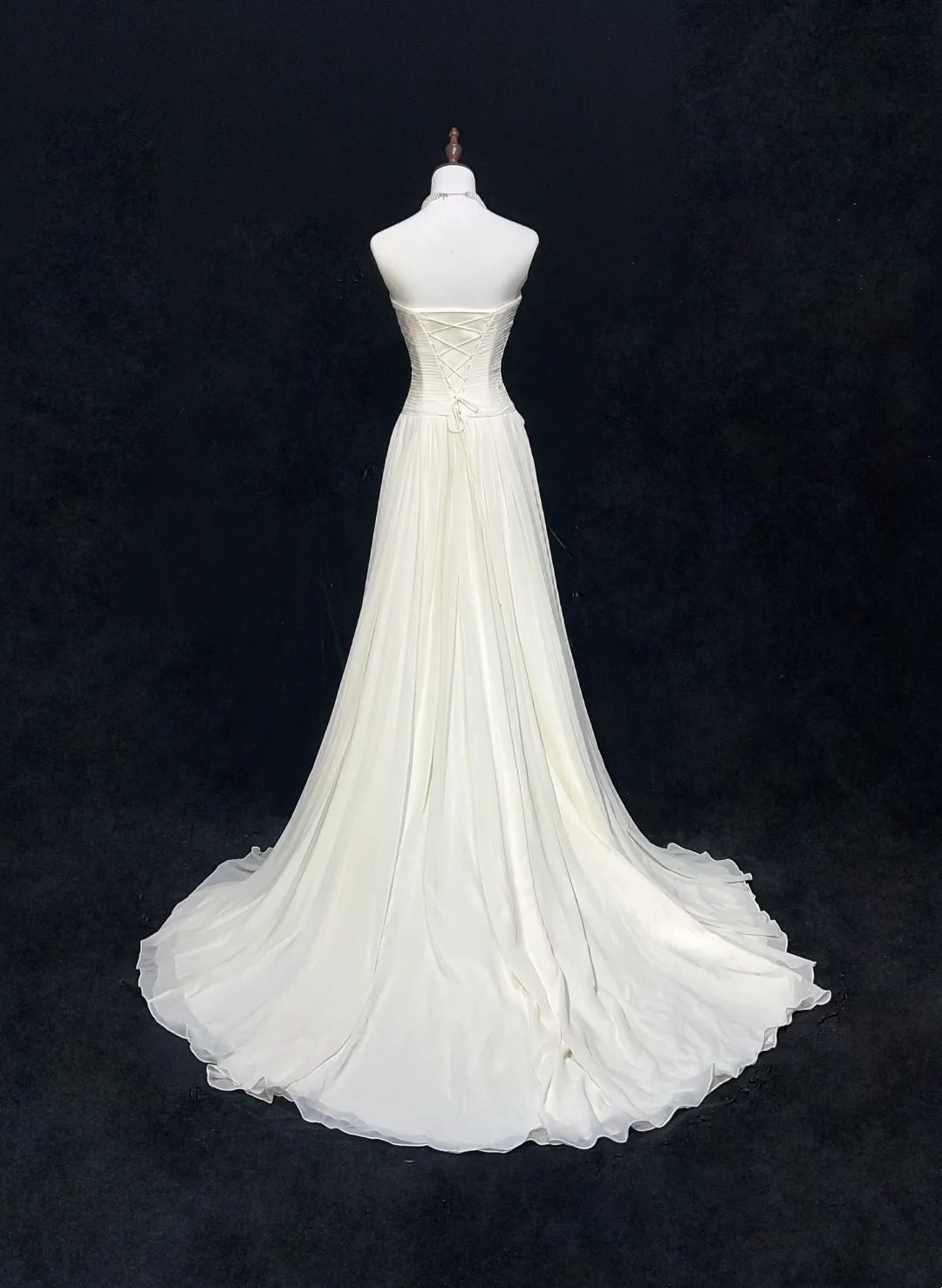 Strapless Ivory Chiffon Wedding Dress Peal Appliques Prom Dress