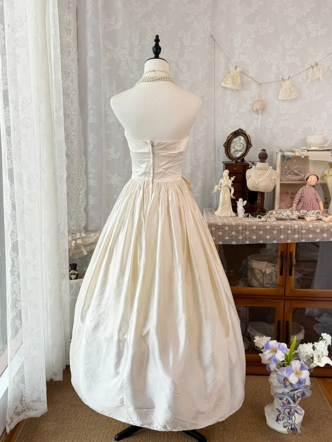 Strapless Ivory Satin Birthday Dress A-Line Evening Dress
