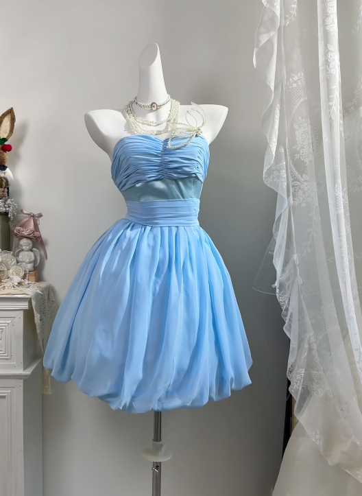 Strapless Light Blue Homecoming Dress Short Party Dress J11701